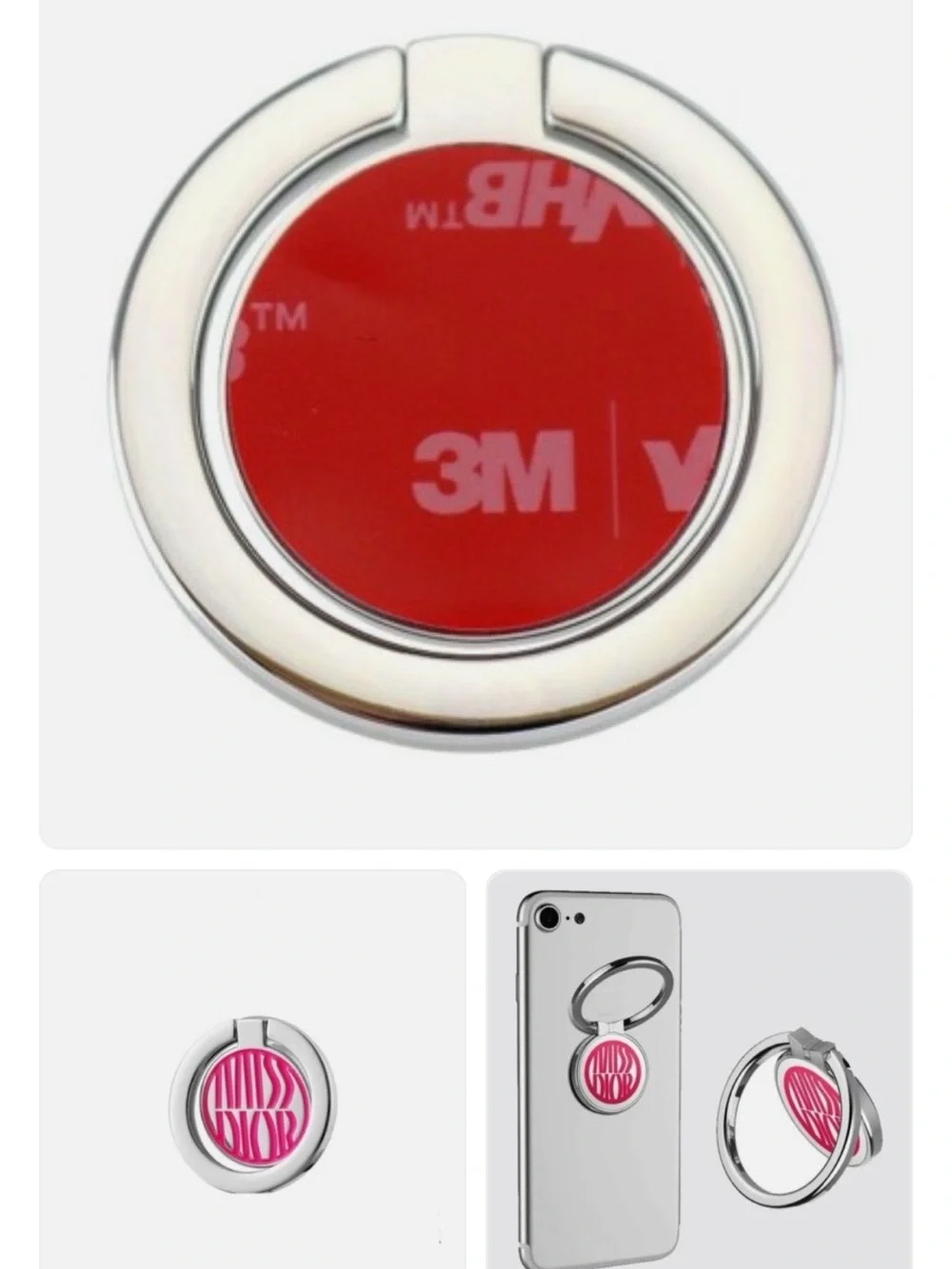 Miss Dior Phone Finger Ring Holder Stand Grip Silver & Pink.